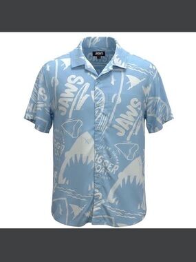 Light Blue JAWS Graphic Camp Shirt very soft!